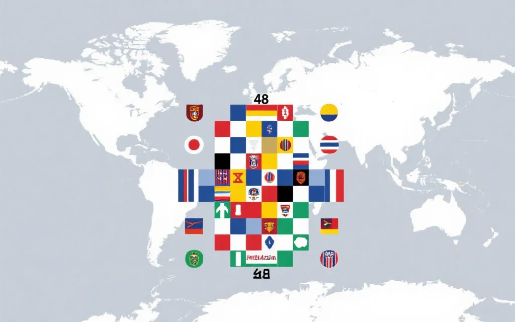 多小组对阵结构示意：棋盘式分布、不同颜色代表分档与大洲