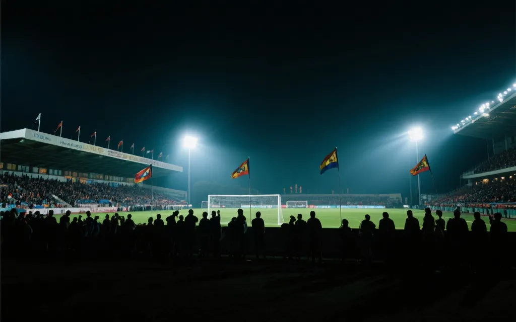 世界杯现场观赛氛围：夜场球场灯光与看台人群